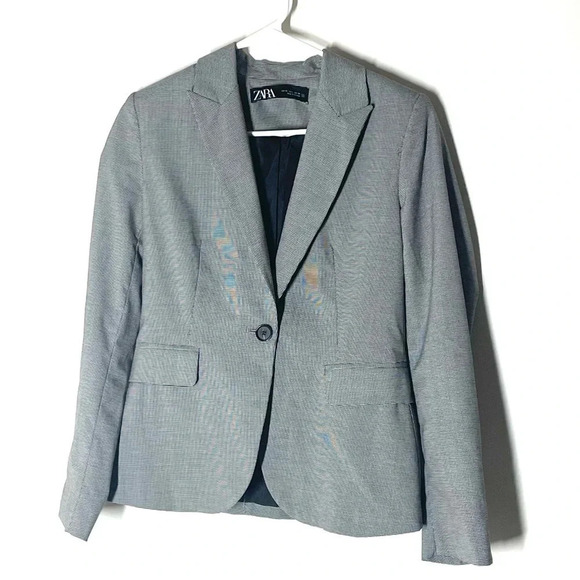 Zara Houndstooth Button Front Blazer Size 2 - Picture 4 of 10